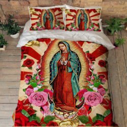Our Lady Of Guadalupe. Mother Mary Roses. Virgin Mary Quilt Bedding Set LHA2143QS