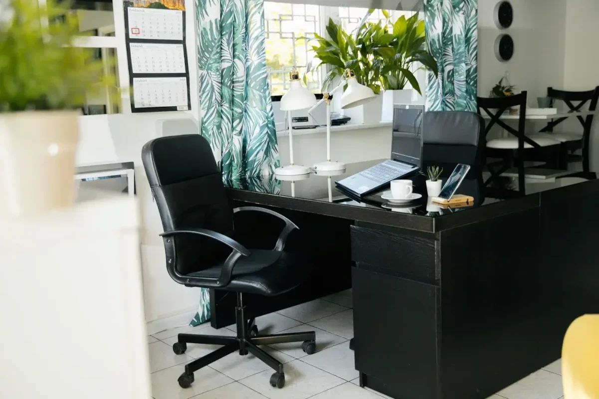 black office set with some green options