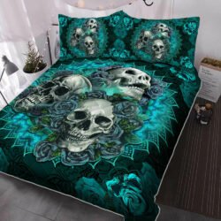 Skull Turquoise Rose Quilt Bedding Set BNL542QS