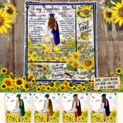 Personalized Graduation For Girl. To My Daughter. Granddaughter Graduation Class Of 2022 Sunflower Quilt Blanket THH3048QCTv2
