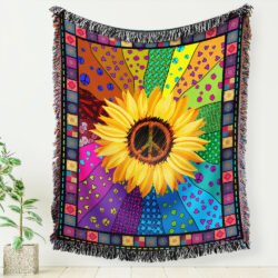 Hippie Peace Sign Sunflower Woven Blanket Tapestry TPT219WB