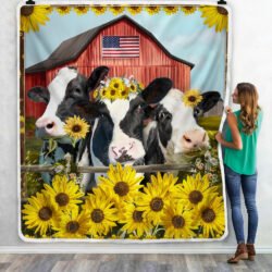 Cattle Cow Sofa Throw Blanket Dairy Cow, Sunflower Field BNN213B