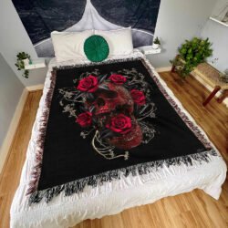 Roses Sugar Skull Woven Blanket Tapestry TRL378WB