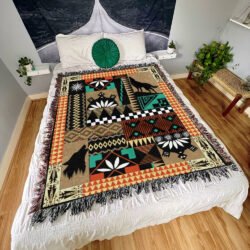 Wolf Native American Woven Blanket Tapestry BNN545WB