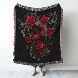 Roses Sugar Skull Woven Blanket Tapestry TRL378WB