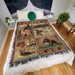 Fishing And Hunting Woven Blanket Tapestry Vintage LNT304WB