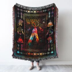 Native Feather. Color Feather Dream Catcher. Native American Woven Blanket Tapestry THH2589WBv1