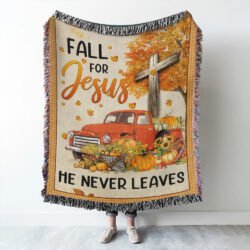 Fall For Jesus He Never Leaves Halloween Woven Tapestry Blanket MLN443WB