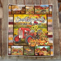 Fall Tractor Quilt Blanket Country Roads Take Me Home BNN437Q