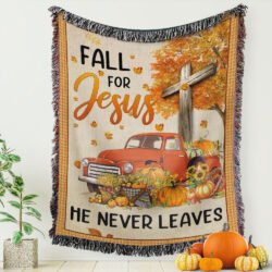 Fall For Jesus He Never Leaves Halloween Woven Tapestry Blanket MLN443WB