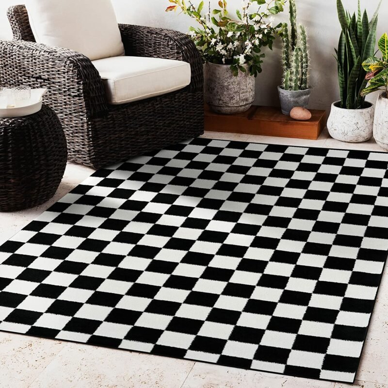 black and white checkered rug thumbnail