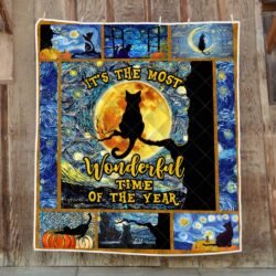 Black Cat Halloween Quilt Blanket It's The Most Wonderful Time of The Year BNN480Q