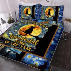 Black Cat Halloween Quilt Bedding Set It's The Most Wonderful Time of The Year BNN480QS
