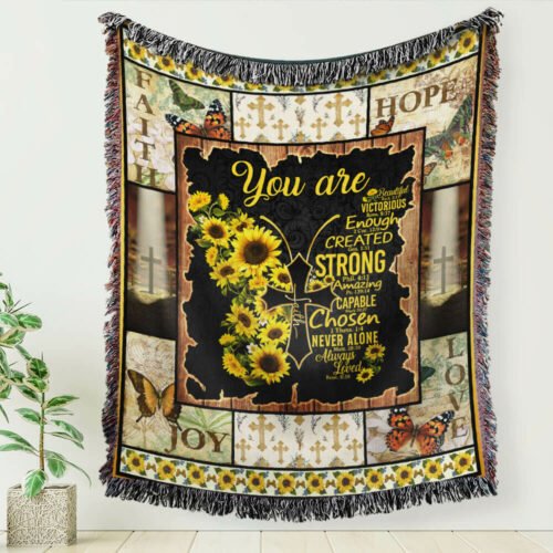 Christian Gift, You Are Beautiful, Faith Sunflower Butterfly Woven Blanket Tapestry TPT323WB