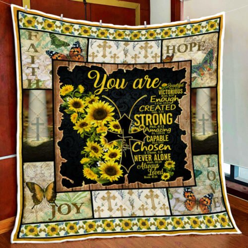 Christian Gift, You Are Beautiful, Faith Sunflower Butterfly Quilt Blanket TPT323Q