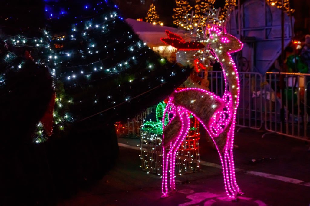 outdoor Christmas reindeer decorations lighted