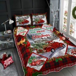 All Roads Lead Home For Christmas Red Truck Rug Quilt Bedding Set BNN666QS