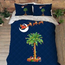 South Carolina Christmas Quilt Bedding Set Santa Palm Tree LNT749QS