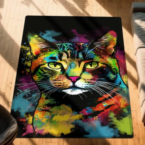 Watercolor Splash Cat Art Print Cat Rug TPT864R