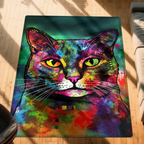 Watercolor Splash Cat Art Print Cat Rug TPT865R