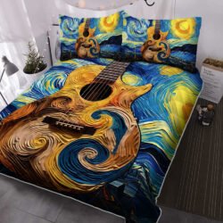 Acoustic Guitar In Starry Night, Guitar Quilt Bedding Set TPT967QS