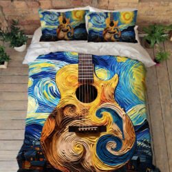 Acoustic Guitar In Starry Night, Guitar Quilt Bedding Set TPT967QS