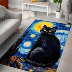 Black Cat Moon Starry Night Van Gogh Rug TQN1418R
