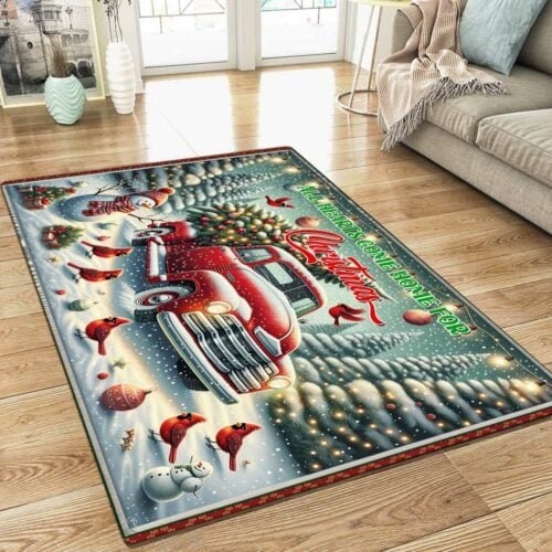 Red Truck Snowman Cardinals All Hearts Come Home For Christmas Rug TPT1363R