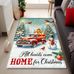 Red Truck Snowman All Hearts Come Home for Christmas Rug TPT1365R