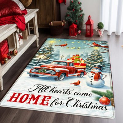 Red Truck Snowman All Hearts Come Home for Christmas Rug TPT1365R