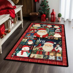 Santa Claus with Snowman and Cardinal Bird Christmas Rug VTM642R