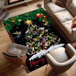 Hummingbirds Merry Christmas Tree Hummingbird Rug