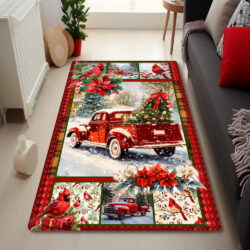 Red Truck Christmas Cardinal Festive Holidays Rug TQN4222R