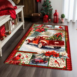 Red Truck Christmas Cardinal Festive Holidays Rug TQN4222R